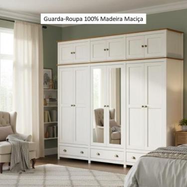 Imagem de Guarda Roupa Bipartido 12 Portas 3 Gavetas em Madeira Maciça - Linha T