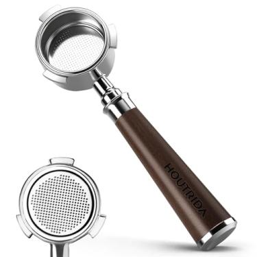 Imagem de HOUTRIDA Filtro portátil sem fundo de 51 mm com 3 orelhas, cabo de madeira expresso com cesta de aço inoxidável de 16 g, compatível com Delongli Dedica EC680, EC685 e EC885 (nogueira balck)