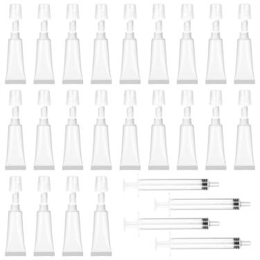 Imagem de YBEATY 22 tubos vazios de brilho labial vazios para cosméticos com 4 seringas recarregáveis de 8 ml, recipientes de bálsamo labial vazios transparentes, macios, tubos de compressão, recipientes de