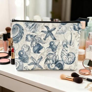 Imagem de Presentes temáticos de oceano para mulheres, bolsas de maquiagem costeira do mar, estrela-do-mar, coral, concha, praia, cosméticos, Natal, meninas, viagens, lembrancinhas, presentes para amantes do