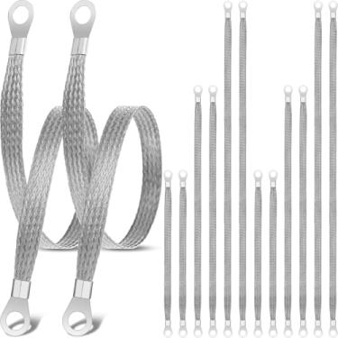 Imagem de Kingdder 12 peças de tiras de aterramento, motor universal de 10/15/20 polegadas kit de correias de cabo de aterramento automotivo com terminais de anel fio terra de cobre estanhado de cobre trançado