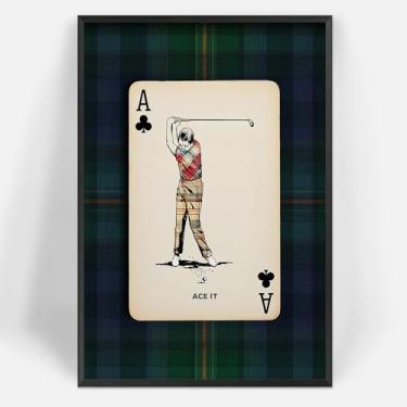 Imagem de Cartazes em tela xadrez vintage azul-marinho de golfe arte de parede de cartas de baralho arte de parede Country Club Preppy Golfista pintura para sala de estar quarto dormitório decoração de parede