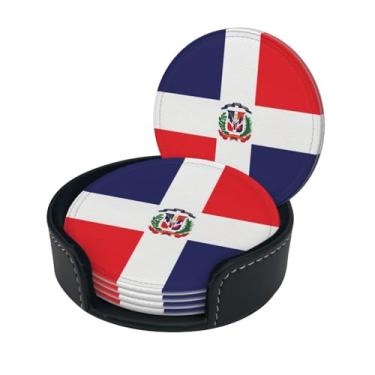 Imagem de 6 peças de porta-copos com bandeira dominicana para bebidas com suporte, conjunto de porta-copos para casa, cozinha, escritório, bar, decoração de mesa de centro
