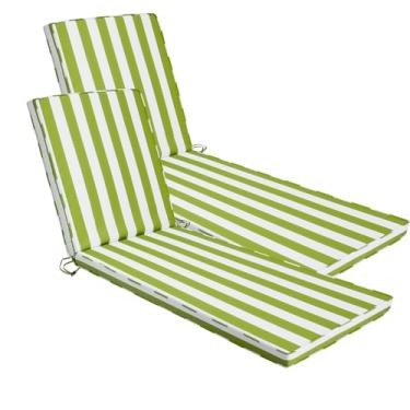 Imagem de Iheqard Conjunto de 2 almofadas de espreguiçadeira para ambientes externos, 180 x 56 x 7,6 cm, almofadas de móveis com capas laváveis para piscina, pátio, gramado (listras verdes + brancas, 2 peças)