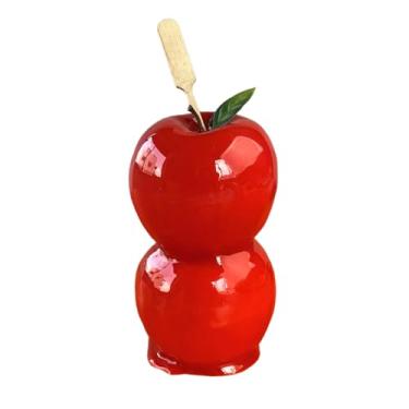 Imagem de CNEZOMP Adereços decorativos de maçã doce, maçãs realistas mergulhadas em chocolate branco, vermelho e marrom, decoração de cozinha com tema natalino com palitos de madeira (vermelho)