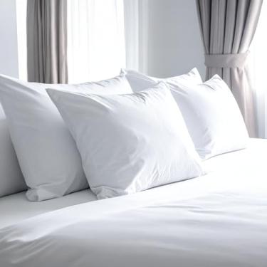 Imagem de Conjunto de 4 fronhas padrão brancas 800 fios 100% algodão egípcio com algodão de fibra longa e trama de cetim, hotel macio e sedoso - como capas de travesseiro de cama para dormir confortável, ajuste