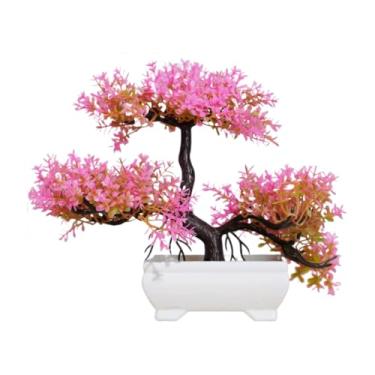 Imagem de Bonsai Artificial,Planta Artificial Decorativa para Casamento,Árvore Pequena Realista de Plástico(Rosa)