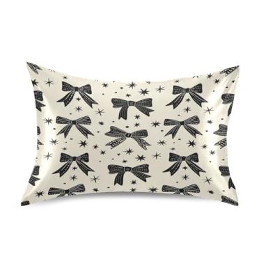 Imagem de Blueangle Fronha de cetim com gravata borboleta legal para cabelo e pele, fronha de seda, tamanho padrão (51 x 66 cm) - Capas de almofada de cetim refrescantes com fecho de envelope (639)