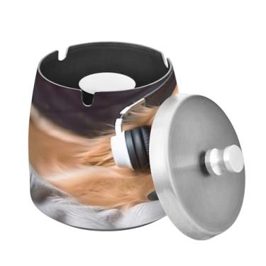 Imagem de Blueangle Cinzeiro de lazer Golden Retriever com tampa para cigarros, à prova de vento/à prova de chuva, aço inoxidável, sem fumaça, inodoro, cinzeiro para uso interno ou externo (491)