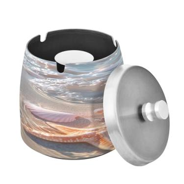 Imagem de Blueangle Cinzeiro de areia e conchas com tampa para cigarros, à prova de vento/chuva, aço inoxidável, sem fumaça, inodoro, cinzeiro para uso interno ou externo (310)