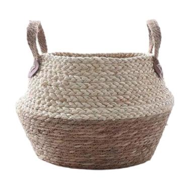 Imagem de YWJLQH Vaso de Flores, Cesta Tecida Que Economiza Espaço Multiuso com Alça Cesta de Lavanderia Escaninhos de Armazenamento para Dormitório Lavanderia Quarto, M