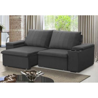 Imagem de Sofá Retrátil e Reclinável Ballarat 2,05m com Porta Copos Veludo Grafite