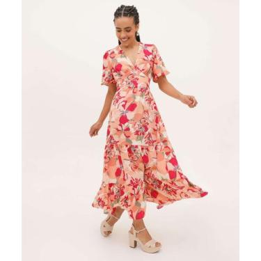 Imagem de Vestido Feminino Midi Estampa Floral Amarração Marisa-19157, Bege, M