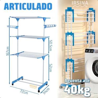 Imagem de Varal de Chão Dobrável 3 Andares com Rodas e Abas Laterais  Ideal para