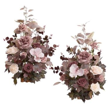 Imagem de Ling's moment Arranjos de flores artificiais de 44,5 cm de altura, 2 peças, decorações de cadeira de corredor de casamento rosa empoeirada e lilás, centros de mesa para cerimônia, recepção, rosa