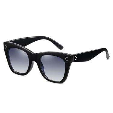 Imagem de Óculos de Sol Femininos Estilo Olho de Gato com Estampa de Leopardo Colorida e Degradê UV400, Rebites e Design Masculino para Esportes ao Ar Livre, Corrida e Ciclismo, Preto Brilhante e Cinza