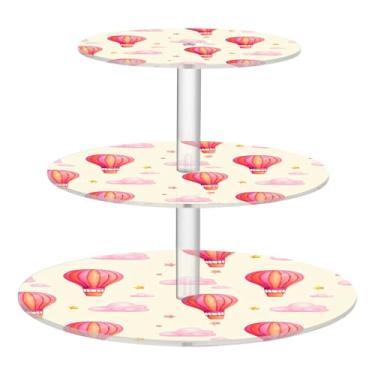 Imagem de CEBUGI Suporte de 3 camadas para cupcake, balão de ar quente, suporte redondo para bolo, torre, bandeja de servir em camadas de acrílico para chá, chá de bebê, casamento e mais