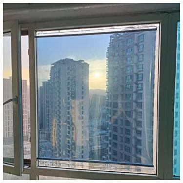 Imagem de uhyOHF Espelho unidirecional e persiana de rolo transparente, cortina de enrolar janela/porta de vidro drapeado de 150 cm, ventosas sem perfuração, cortina refletiva UV (multicolorido-83 x 150 cm/32,6
