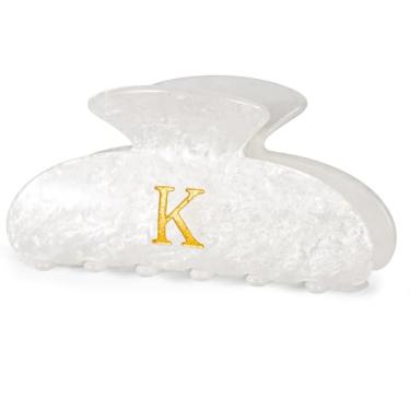 Imagem de Fycert Presentes de Natal para meninas adolescentes | Grampos de cabelo com inicial de garra | Garras de cabelo personalizadas | 8 9 10 11 12 13 14 15 16 anos presente para meninas na moda - branco, K