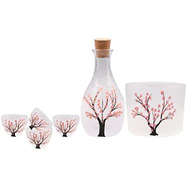Imagem de LMJYU Conjunto de copos de vinho para aquecimento de flores de cerejeira com pote de saquê doméstico com jarra de vinho