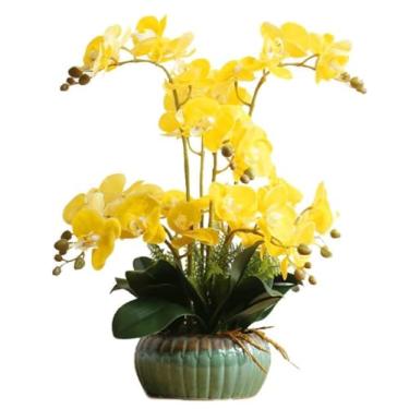 Imagem de YYBOES Orquídeas falsas com vaso de cerâmica, flores artificiais de seda Phalaenopsis, flores artificiais de 59,9 cm, orquídea artificial