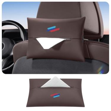 Imagem de Erivis Porta-lenços de papel de carro, porta-guardanapos de carro de couro napa, caixa de lenços no banco traseiro, capa automotiva para BMW X3 X5 X7 X1 4 3 5 7 Series Acessórios interiores de carro