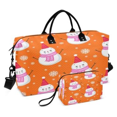 Imagem de STAYTOP Sacola esportiva de viagem com boneco de neve de gato, 2 peças, bolsa esportiva para homens e mulheres, bolsa de ginástica para noite de fim de semana com bolsa de higiene pessoal