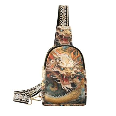 Imagem de CEBUGI Bolsa tiracolo feminina pequena dragão chinês pochete transversal de couro para caminhadas, viagens ao ar livre