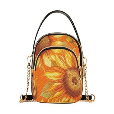 Imagem de CEBUGI Bolsa tiracolo feminina clutch para telefone girassóis elegante bolsa de ombro com alça de corrente removível