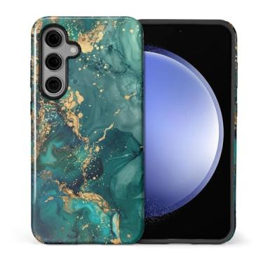 Imagem de WANKBLC Capa brilhante compatível com Samsung Galaxy S24 FE para meninas e meninos, design de corpo inteiro, silicone macio, proteção contra arranhões, estampa maluca azul-petróleo e mármore dourado