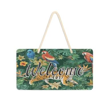 Imagem de Burbuja Placa de boas-vindas Safari Wild African Animals para porta da frente, placa de boas-vindas de PVC para decoração de férias de casa de fazenda, 15 x 28 cm