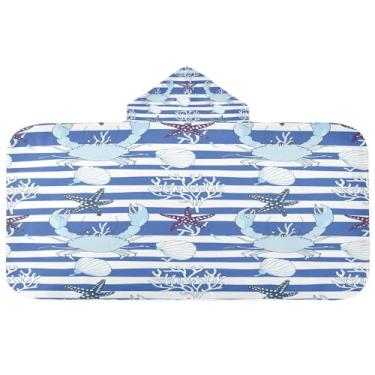 Imagem de CEBUGI Shell Toalha de banho com capuz estrela do mar para crianças toalha de banho macia absorvente envoltório com capuz 127 x 59,7 cm toalha de banho piscina praia para meninos meninas