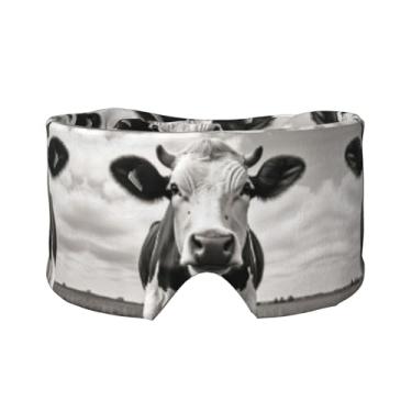Imagem de Máscara de vaca com estampa preta e branca para dormir para olhos e orelhas, respirável, ajustável, blecaute, venda, confortável