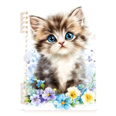 Imagem de Burbuja Caderno de pintura de flores de gato, papel pautado universitário A5 com 60 folhas, fichário para diário, escritório, 1 pacote