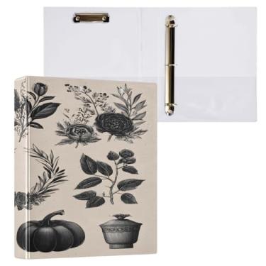 Imagem de CEBUGI Fichário redondo vintage com 3 anéis de flores de caveira de 3 cm, comporta 200 folhas, pastas com 3 bolsos de PVC transparentes para escritório, 31,5 x 27 x 6 cm, 1 pacote
