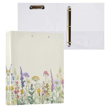 Imagem de STAYTOP Organizador de fichário redondo de flores e ervas daninhas vintage, fichário de 3 anéis com prancheta (carta A4), fichário fofo para material de escritório escolar