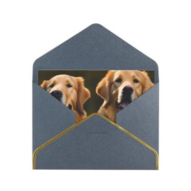 Imagem de SKKNT Cartões comemorativos estampados Golden Retrievers para todas as ocasiões, convites de festa de aniversário de casamento, 12,7 x 15,2 cm