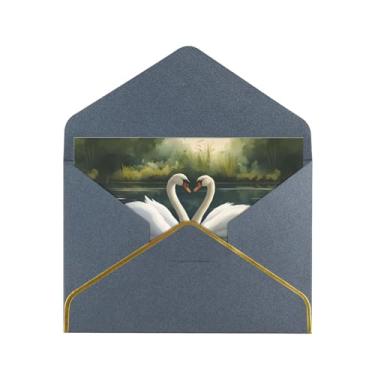 Imagem de Linda estampa de cisnes brancas no lago cartões comemorativos para todas as ocasiões, convites de festa de aniversário de casamento, 12,7 x 15,2 cm