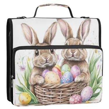 Imagem de CEBUGI Fichário de 3 anéis com zíper com alça de ombro, pasta de arquivo expansível de 3,8 cm, anéis D, para escola, escritório, dois coelhinhos