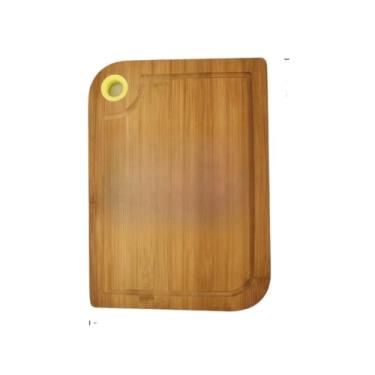 Imagem de Tábua de Corte Bambu Gourmet com Alça de Silicone Antiderrapante Cozinha Churrasco Legumes(M- 33cm X 24cm)