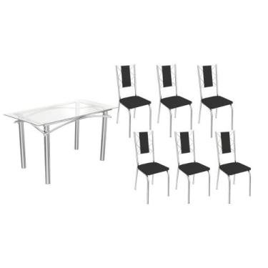 Imagem de Kit 6 Cadeiras Sala Jantar Elba c/ Tampo de Vidro 150cm e 6 Cadeiras L
