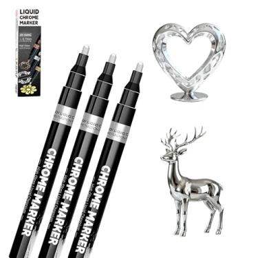 Imagem de 3 marcadores de tinta cromada líquida – canetas permanentes espelhadas metálicas prateadas para plástico, metal, joias, rodas, modelos, kit de retoque e reparo, projetos de arte DIY, materiais de