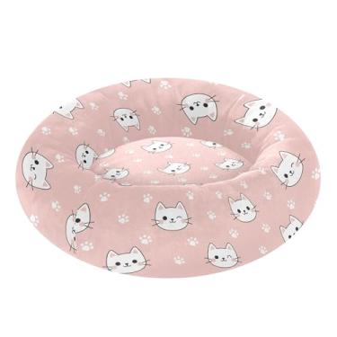 Imagem de SEHANY Cama de cachorro com estampa de gatos fofos, removível e lavável, pequena, redonda para gatos, cama fofa super macia para animais de estimação com fundo antiderrapante para cães pequenos e