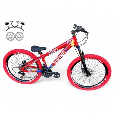 Imagem de Bicicleta Aro 26 Vikingx Tuff Freio Hidráulico 21v Freeride Rodas Vmaxx Suspensão Pneu Flame vermelho-Azul X25