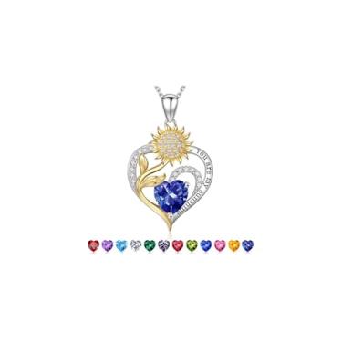 Imagem de Iefil Presentes de Dia das Mães - Presentes de Girassol para Mulheres Colar de Girassol Colar de Pedra de Nascimento de Coração para Mulheres Presente de Aniversário para Mamãe You Are My Sunshine