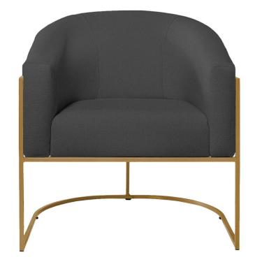 Imagem de Poltrona Decorativa Jade Moderno Escritório Confortável Luxo Base De Ferro Dourado Linho Cor Cinza Escuro