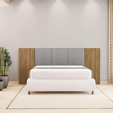 Imagem de Cabeceira Casal Queen Cama Box 268cm Ripado Selma Brisa/linho Cinza V01 - D'rossi