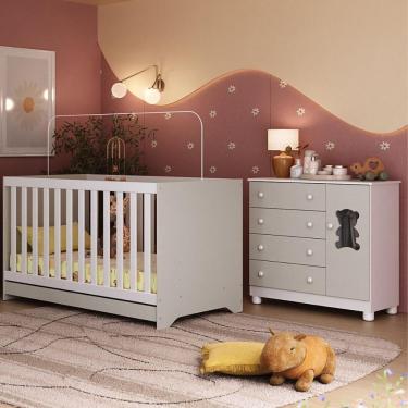 Imagem de Berço Americano 3 Em 1 Com Cômoda 1 Porta 4 Gavetas Fofura Multimóveis MP4724 Branco-off White