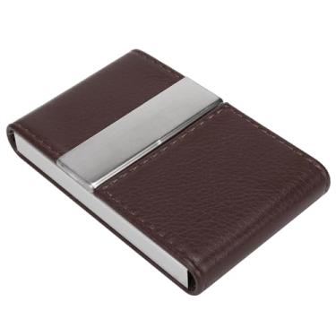 Imagem de Ymiko Porta-Cartões Elegante de Aço Inoxidável Duplo Aberto para Cartões Comerciais, de Nome e de Crédito (Café)