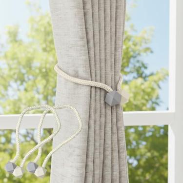 Imagem de 2 peças de laços magnéticos de cortina - prendedores de cortina de corda para cortinas, suportes decorativos de cortinas de janela para casa e quarto